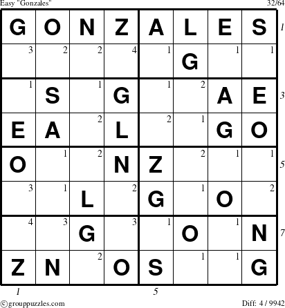 The grouppuzzles.com Easy Gonzales puzzle for , suitable for printing, with all 4 steps marked