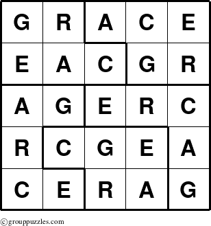 The grouppuzzles.com Answer grid for the Grace puzzle for 
