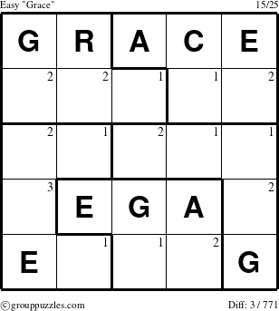 The grouppuzzles.com Easy Grace puzzle for  with the first 3 steps marked