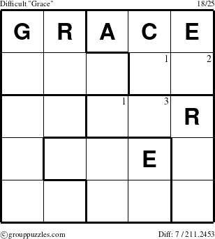 The grouppuzzles.com Difficult Grace puzzle for  with the first 3 steps marked