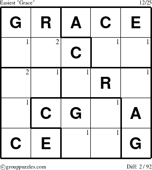 The grouppuzzles.com Easiest Grace puzzle for  with the first 2 steps marked