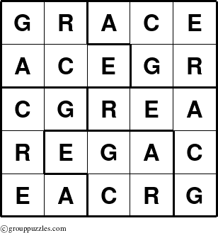 The grouppuzzles.com Answer grid for the Grace puzzle for 