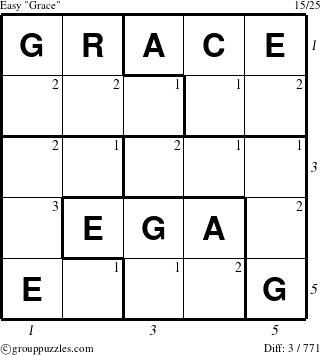 The grouppuzzles.com Easy Grace puzzle for , suitable for printing, with all 3 steps marked