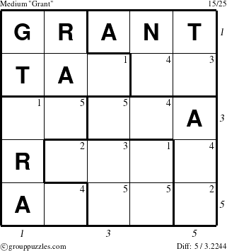 The grouppuzzles.com Medium Grant puzzle for , suitable for printing, with all 5 steps marked