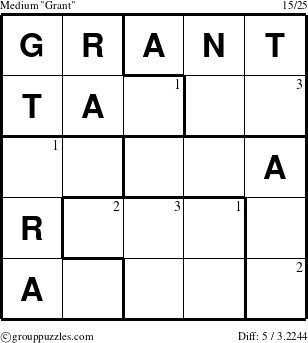 The grouppuzzles.com Medium Grant puzzle for  with the first 3 steps marked