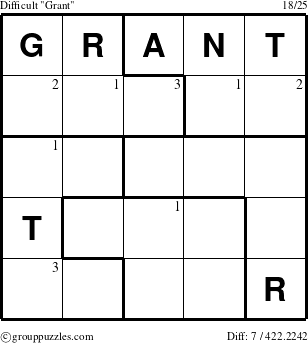 The grouppuzzles.com Difficult Grant puzzle for  with the first 3 steps marked