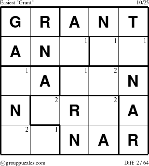 The grouppuzzles.com Easiest Grant puzzle for  with the first 2 steps marked