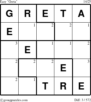 The grouppuzzles.com Easy Greta puzzle for  with the first 3 steps marked