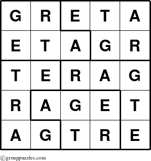 The grouppuzzles.com Answer grid for the Greta puzzle for 