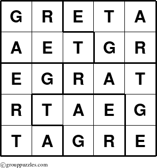 The grouppuzzles.com Answer grid for the Greta puzzle for 