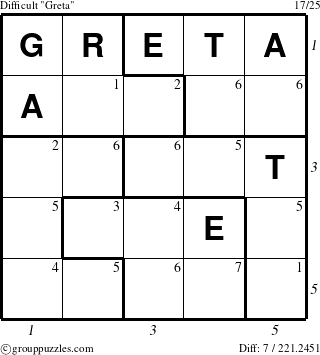 The grouppuzzles.com Difficult Greta puzzle for  with all 7 steps marked
