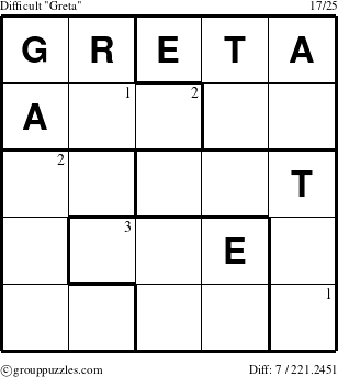 The grouppuzzles.com Difficult Greta puzzle for  with the first 3 steps marked