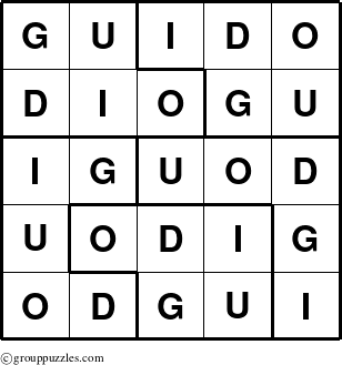 The grouppuzzles.com Answer grid for the Guido puzzle for 