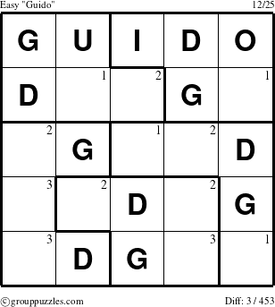 The grouppuzzles.com Easy Guido puzzle for  with the first 3 steps marked