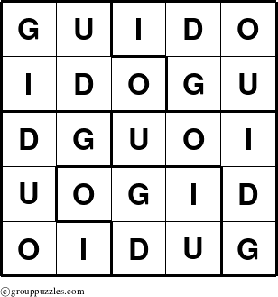 The grouppuzzles.com Answer grid for the Guido puzzle for 