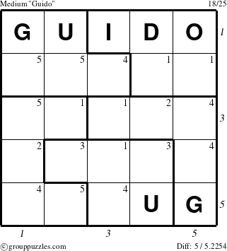 The grouppuzzles.com Medium Guido puzzle for  with all 5 steps marked
