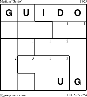 The grouppuzzles.com Medium Guido puzzle for  with the first 3 steps marked