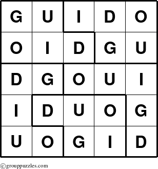 The grouppuzzles.com Answer grid for the Guido puzzle for 