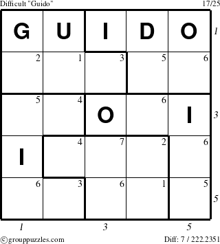 The grouppuzzles.com Difficult Guido puzzle for  with all 7 steps marked