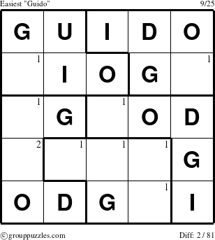 The grouppuzzles.com Easiest Guido puzzle for  with the first 2 steps marked