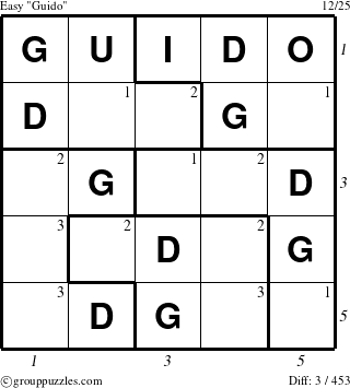 The grouppuzzles.com Easy Guido puzzle for , suitable for printing, with all 3 steps marked