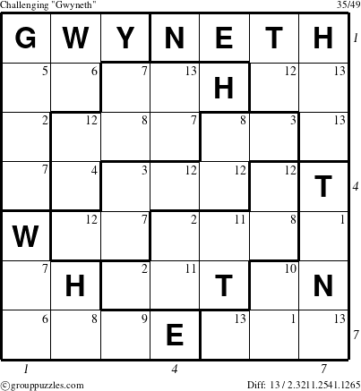 The grouppuzzles.com Challenging Gwyneth puzzle for , suitable for printing, with all 13 steps marked