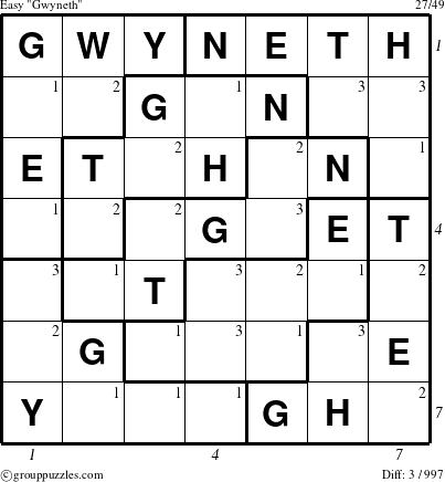 The grouppuzzles.com Easy Gwyneth puzzle for  with all 3 steps marked