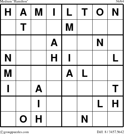 The grouppuzzles.com Medium Hamilton puzzle for 