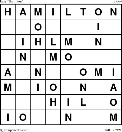 The grouppuzzles.com Easy Hamilton puzzle for 