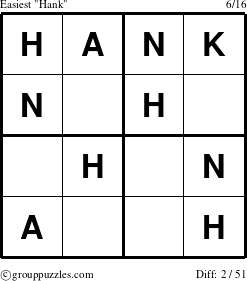 The grouppuzzles.com Easiest Hank puzzle for 