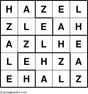 The grouppuzzles.com Answer grid for the Hazel puzzle for 
