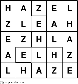 The grouppuzzles.com Answer grid for the Hazel puzzle for 