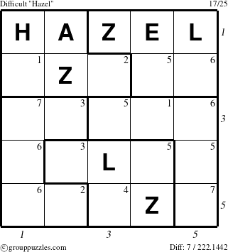 The grouppuzzles.com Difficult Hazel puzzle for  with all 7 steps marked
