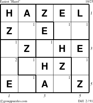 The grouppuzzles.com Easiest Hazel puzzle for  with all 2 steps marked