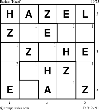 The grouppuzzles.com Easiest Hazel puzzle for , suitable for printing, with all 2 steps marked