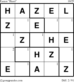 The grouppuzzles.com Easiest Hazel puzzle for  with the first 2 steps marked