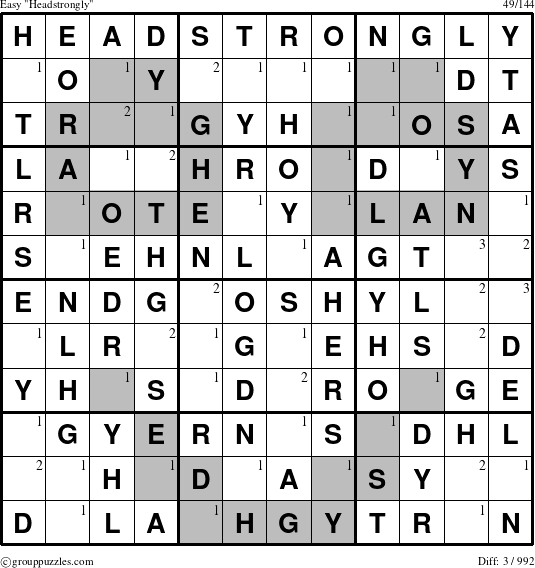 The grouppuzzles.com Easy Headstrongly puzzle for  with the first 3 steps marked