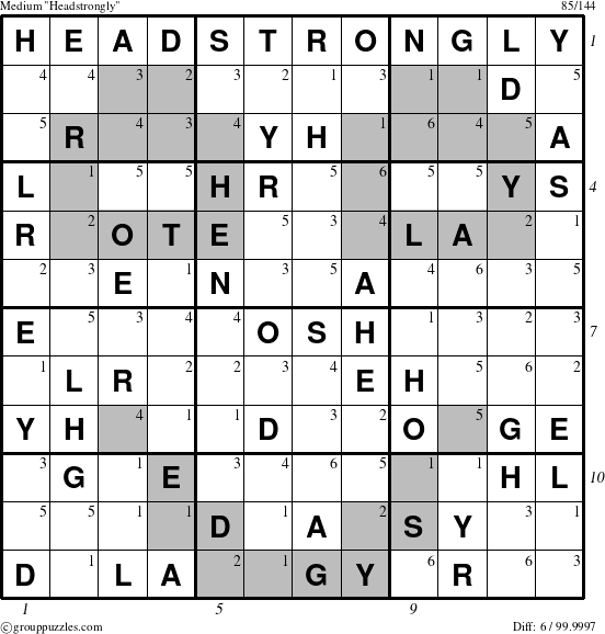 The grouppuzzles.com Medium Headstrongly puzzle for , suitable for printing, with all 6 steps marked