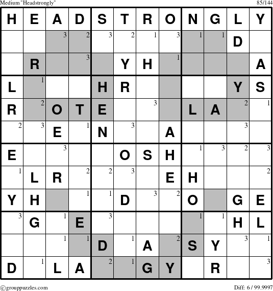 The grouppuzzles.com Medium Headstrongly puzzle for  with the first 3 steps marked