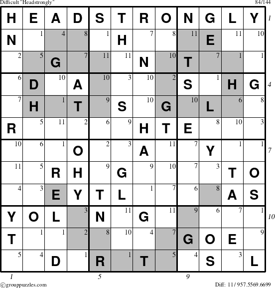 The grouppuzzles.com Difficult Headstrongly puzzle for  with all 11 steps marked