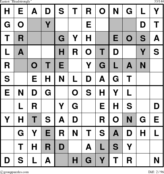 The grouppuzzles.com Easiest Headstrongly puzzle for 
