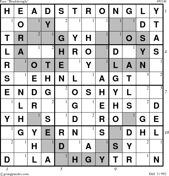 The grouppuzzles.com Easy Headstrongly puzzle for  with all 3 steps marked