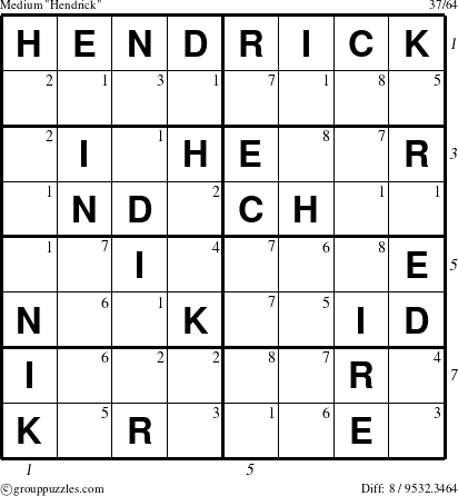 The grouppuzzles.com Medium Hendrick puzzle for  with all 8 steps marked