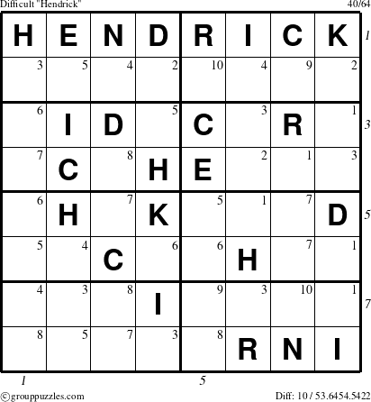 The grouppuzzles.com Difficult Hendrick puzzle for , suitable for printing, with all 10 steps marked