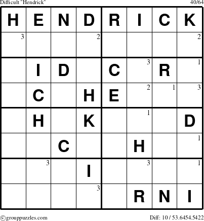 The grouppuzzles.com Difficult Hendrick puzzle for  with the first 3 steps marked