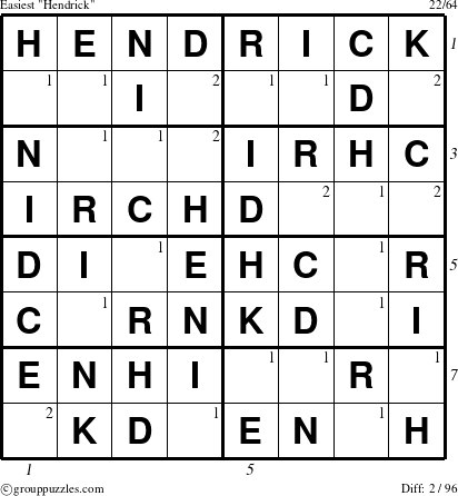 The grouppuzzles.com Easiest Hendrick puzzle for  with all 2 steps marked