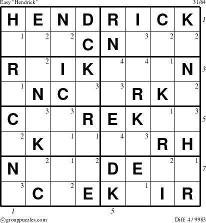 The grouppuzzles.com Easy Hendrick puzzle for  with all 4 steps marked