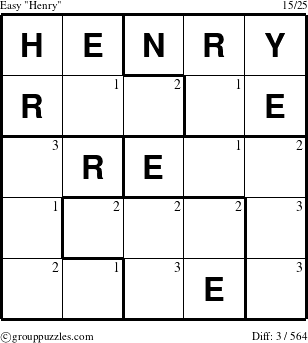 The grouppuzzles.com Easy Henry puzzle for  with the first 3 steps marked