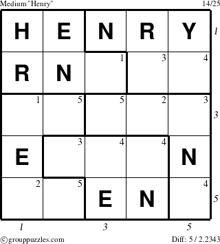 The grouppuzzles.com Medium Henry puzzle for , suitable for printing, with all 5 steps marked