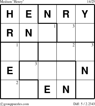 The grouppuzzles.com Medium Henry puzzle for  with the first 3 steps marked